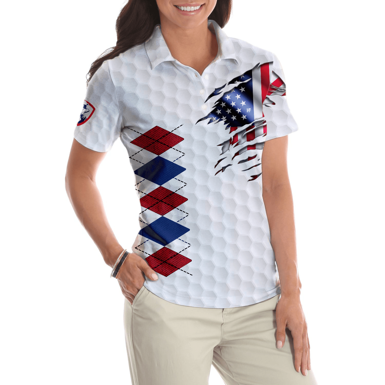Golf Women Polo Shirt, American Flag With Argyle Pattern, Patriotic Golfing Shirt Design For Men - Best Gift For Golfers, Golf Lovers - Amzanimalsgift