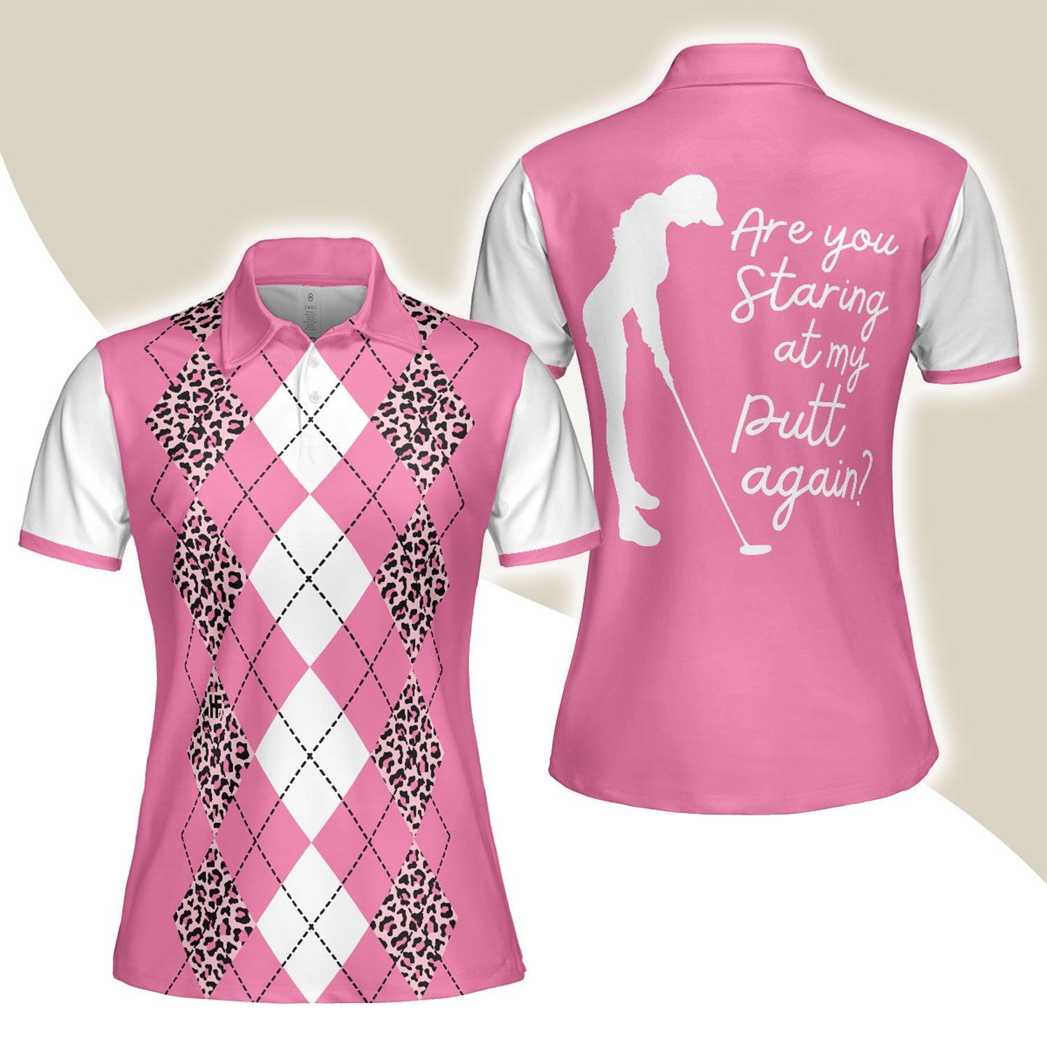 Golf Women Polo Shirt, Are You Staring At My Putt Again Golf, White And Pink Argyle Pattern Women Polo Shirts, Gift For Golfers, Ladies - Amzanimalsgift
