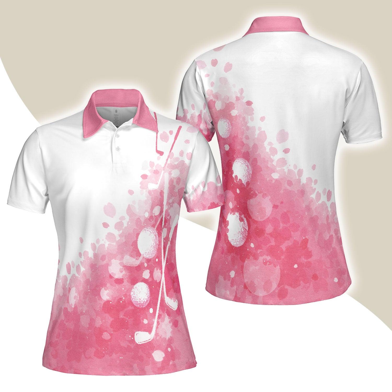 Golf Women Polo Shirt, Artistic Pink And White Golf Shirt For Ladies - Perfect Gift For Golfers, Golf Lovers - Amzanimalsgift