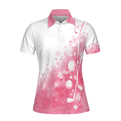 Golf Women Polo Shirt, Artistic Pink And White Golf Shirt For Ladies - Perfect Gift For Golfers, Golf Lovers - Amzanimalsgift