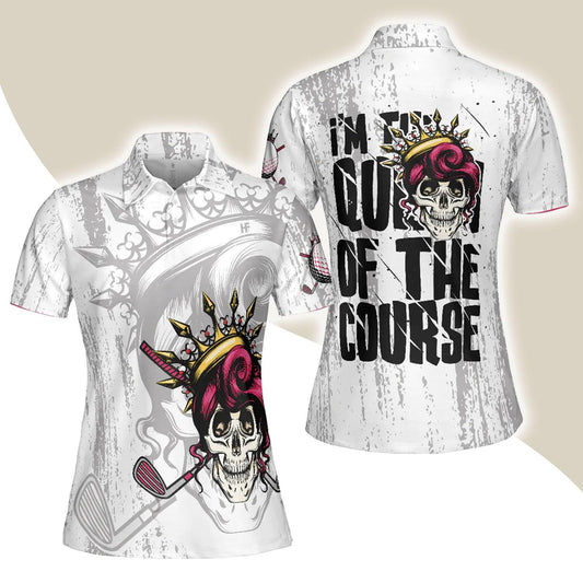 Golf Women Polo Shirt, Black And White Skull, I'm The Queen Of The Course Shirt For Ladies - Perfect Gift For Golfers, Golf Lovers - Amzanimalsgift