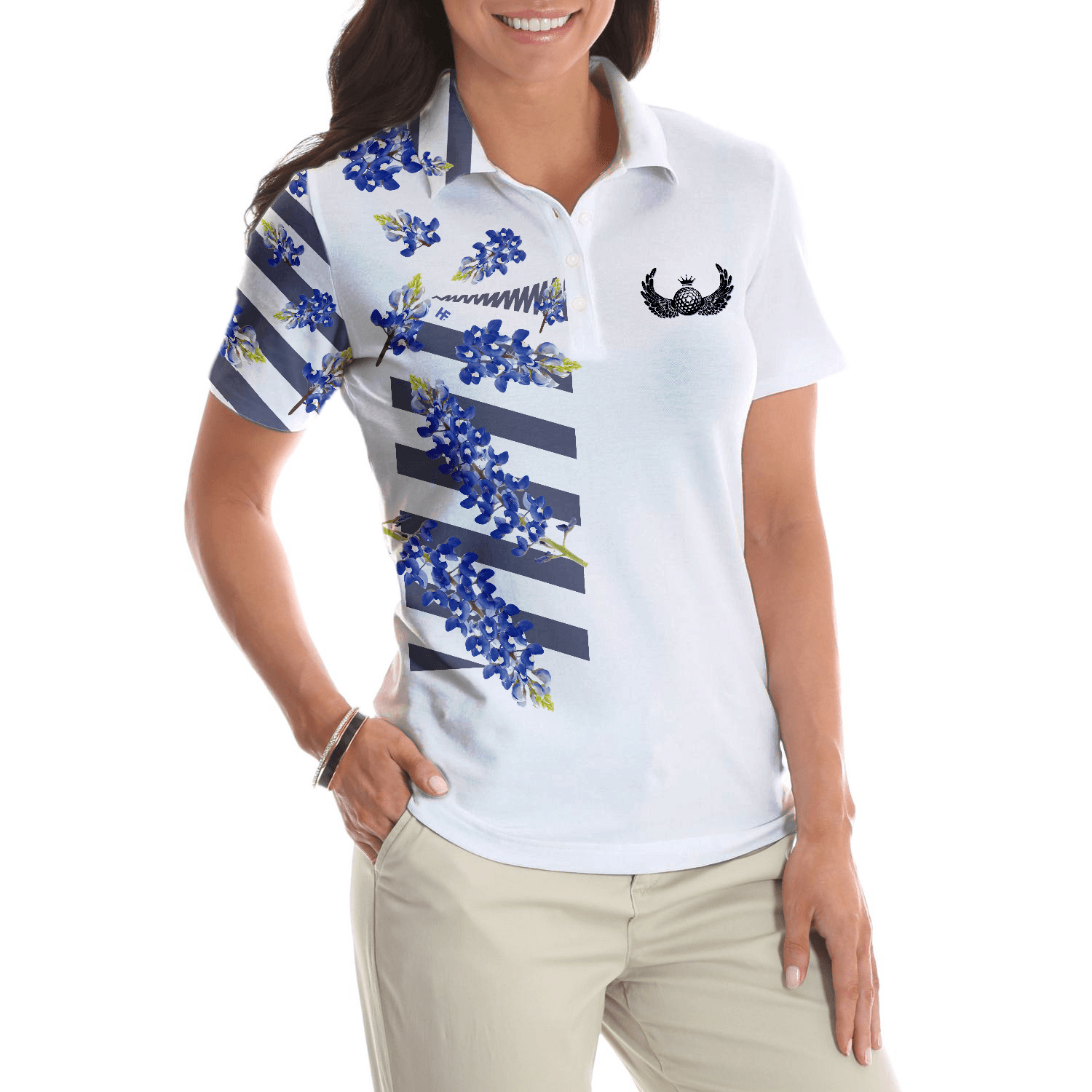 Golf Women Polo Shirt, Bluebonnet Floral Texas Golf Women Polo Shirts, Unique Female Golf Gift For Ladies, Golf Lovers, Golfers - Amzanimalsgift