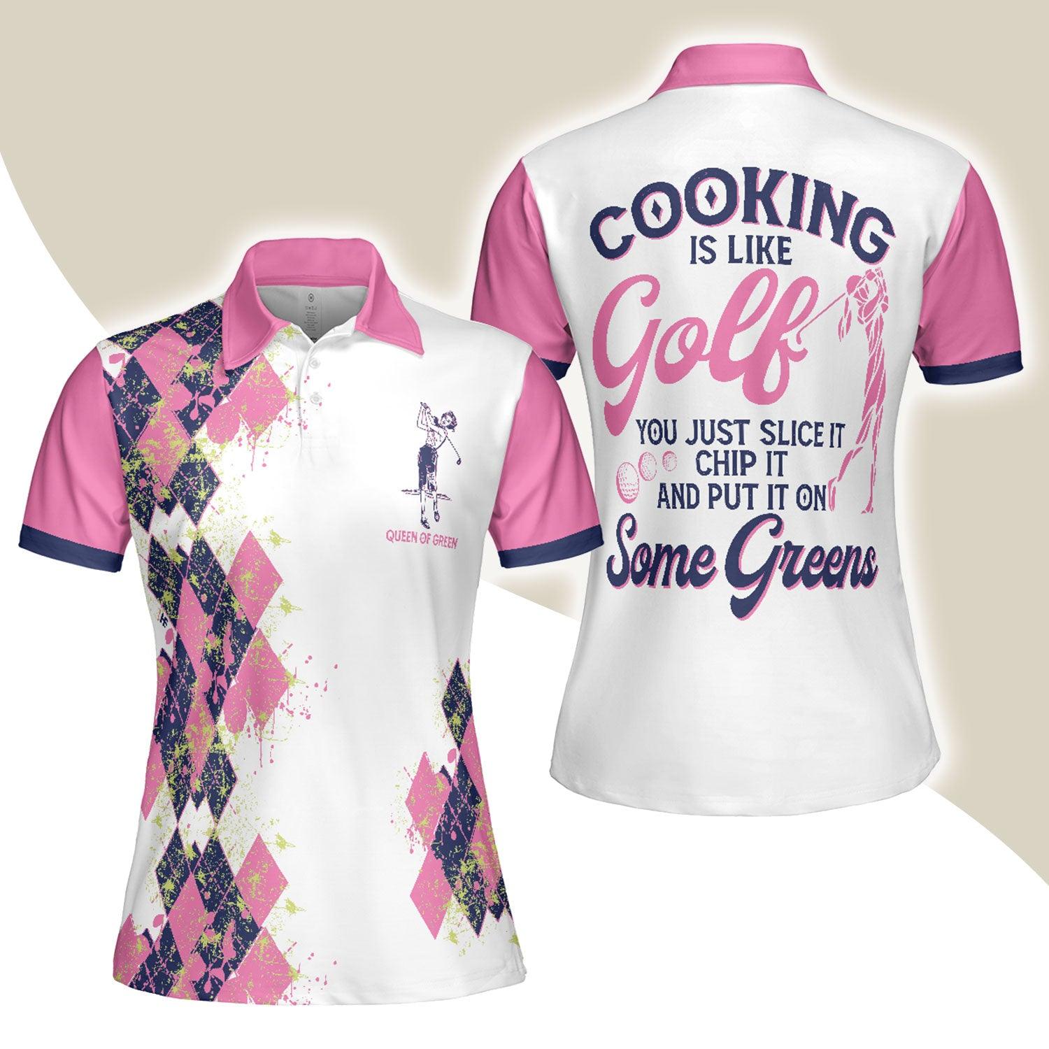 Golf Women Polo Shirt, Cooking Is Like Golf Slice Chip And Put On Some Greens, Argyle Pattern Funny Women Polo Shirts, Gift For Golfers, Golf Lovers - Amzanimalsgift