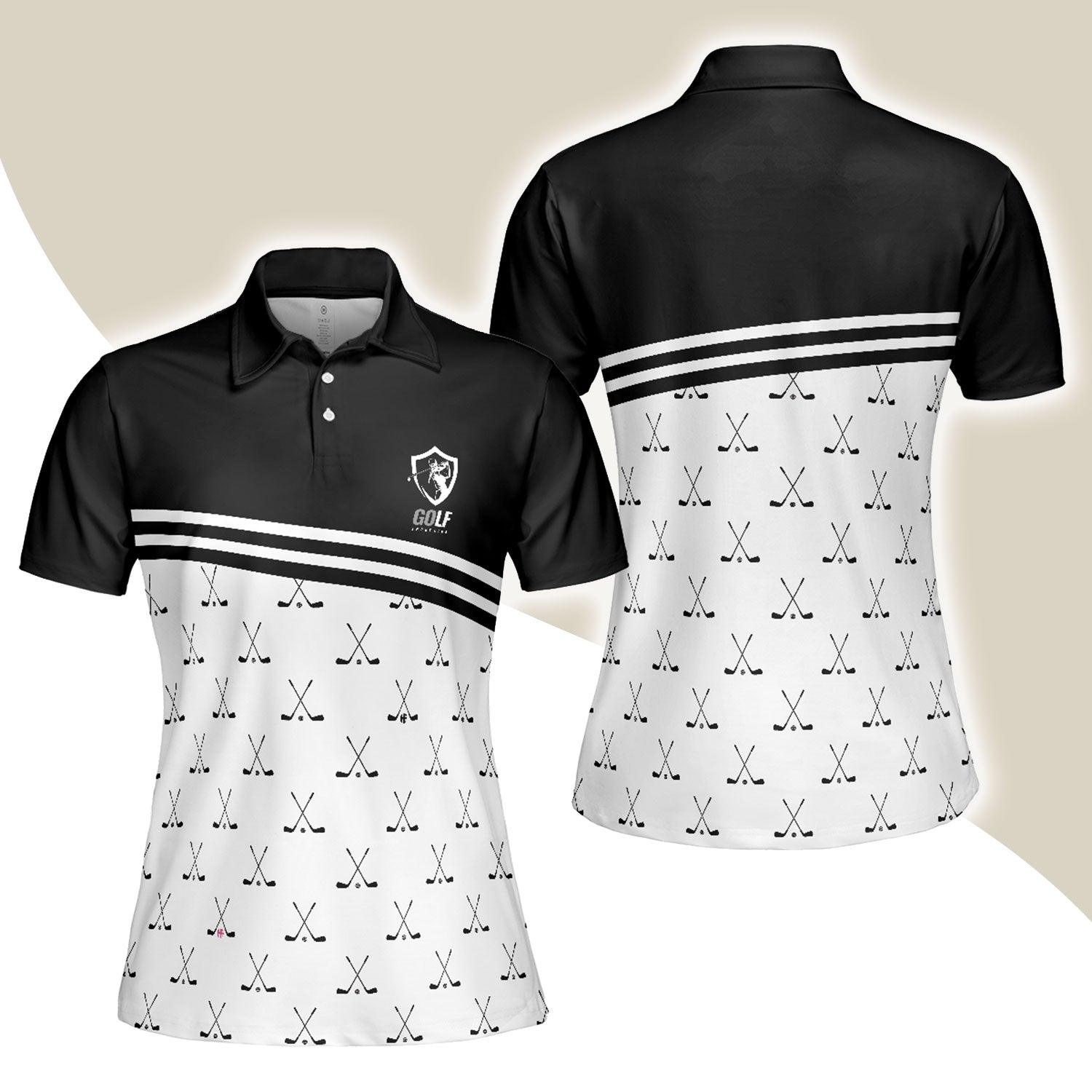 Golf Women Polo Shirt, Crossed Black Golf Clubs Black And White Golf Women Polo Shirts, Best Gift For Golf Lovers, Ladies, Female Golfers - Amzanimalsgift