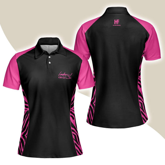 Golf Women Polo Shirt, Dark Pink Zebra Pattern Thinning Layout For Lady Golfer Women Polo Shirts, Best Gift For Golf Lovers, Ladies, Female Golfers - Amzanimalsgift