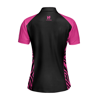 Golf Women Polo Shirt, Dark Pink Zebra Pattern Thinning Layout For Lady Golfer Women Polo Shirts, Best Gift For Golf Lovers, Ladies, Female Golfers - Amzanimalsgift