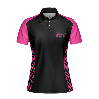 Golf Women Polo Shirt, Dark Pink Zebra Pattern Thinning Layout For Lady Golfer Women Polo Shirts, Best Gift For Golf Lovers, Ladies, Female Golfers - Amzanimalsgift
