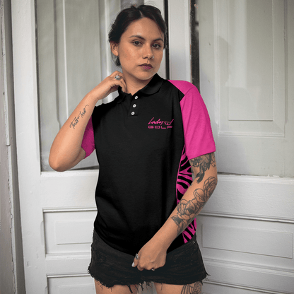 Golf Women Polo Shirt, Dark Pink Zebra Pattern Thinning Layout For Lady Golfer Women Polo Shirts, Best Gift For Golf Lovers, Ladies, Female Golfers - Amzanimalsgift
