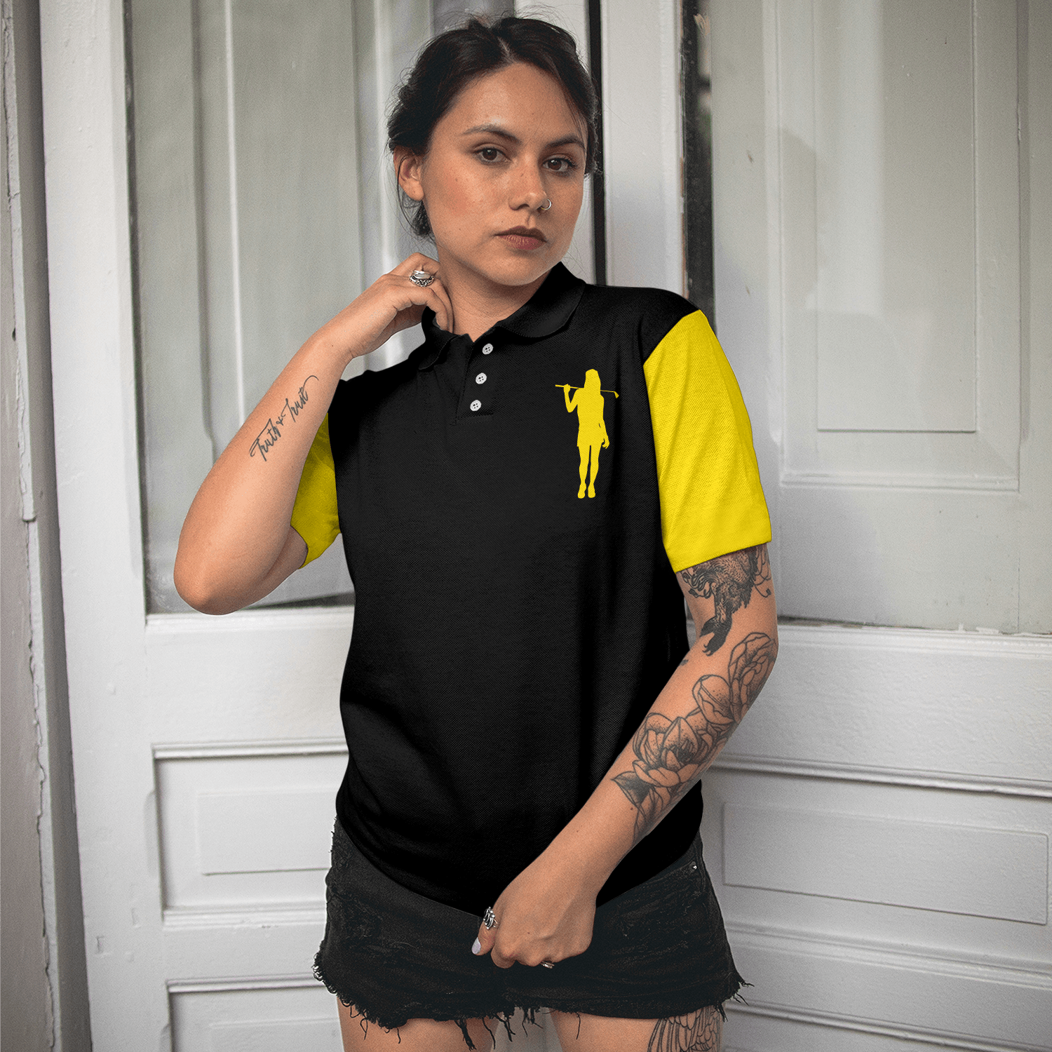 Golf Women Polo Shirt, Definition Of Golf Girl, Black And Yellow Golf Women Polo Shirts, Best Gift For Golf Lovers, Ladies, Female Golfers - Amzanimalsgift