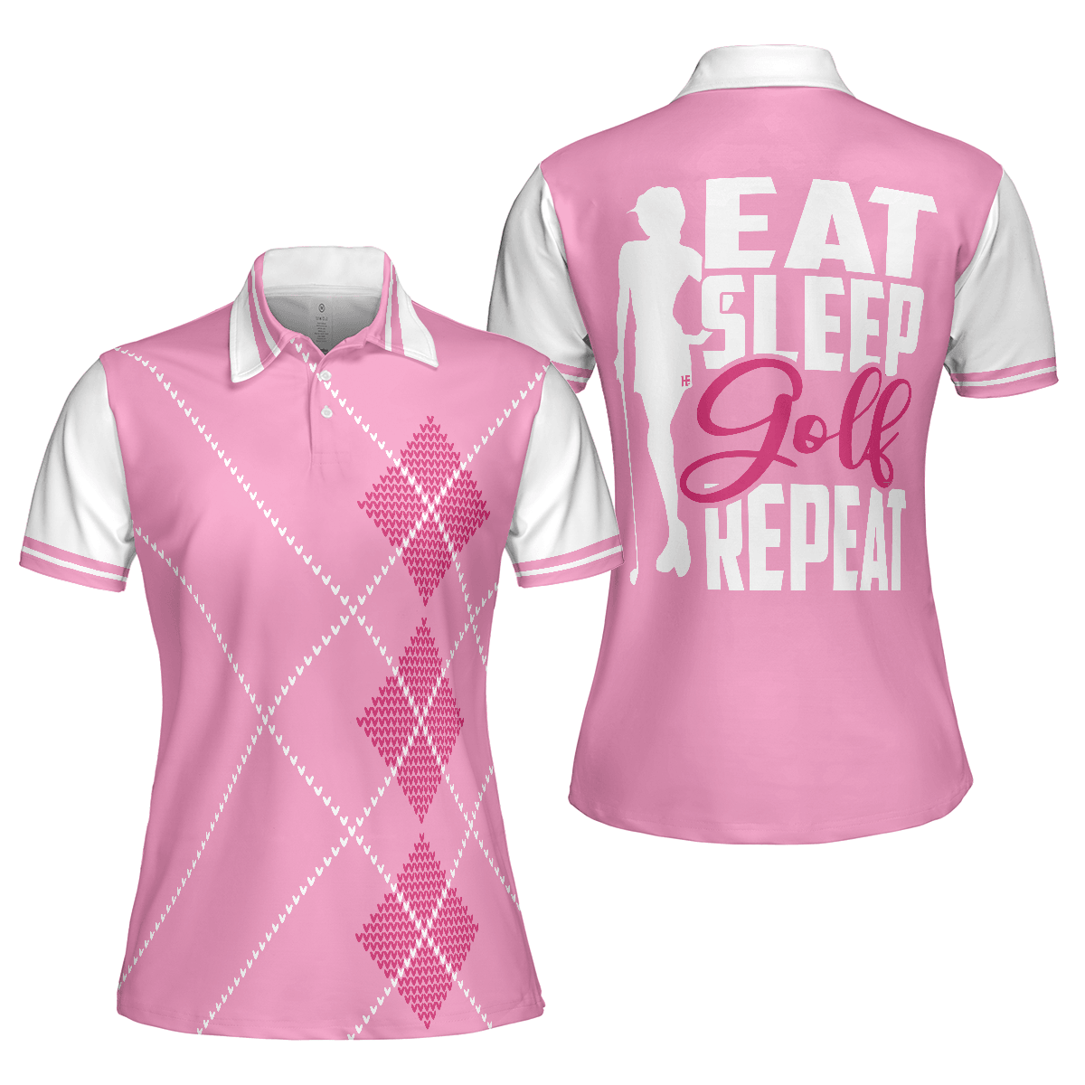 Golf Women Polo Shirt, Eat Sleep Golf Repeat, Pink Argyle Pattern Golf Women Polo Shirts, Golfing Gift For Ladies, Golfers, Golf Sport Lovers - Amzanimalsgift