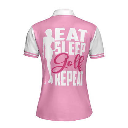 Golf Women Polo Shirt, Eat Sleep Golf Repeat, Pink Argyle Pattern Golf Women Polo Shirts, Golfing Gift For Ladies, Golfers, Golf Sport Lovers - Amzanimalsgift