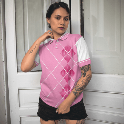 Golf Women Polo Shirt, Eat Sleep Golf Repeat, Pink Argyle Pattern Golf Women Polo Shirts, Golfing Gift For Ladies, Golfers, Golf Sport Lovers - Amzanimalsgift
