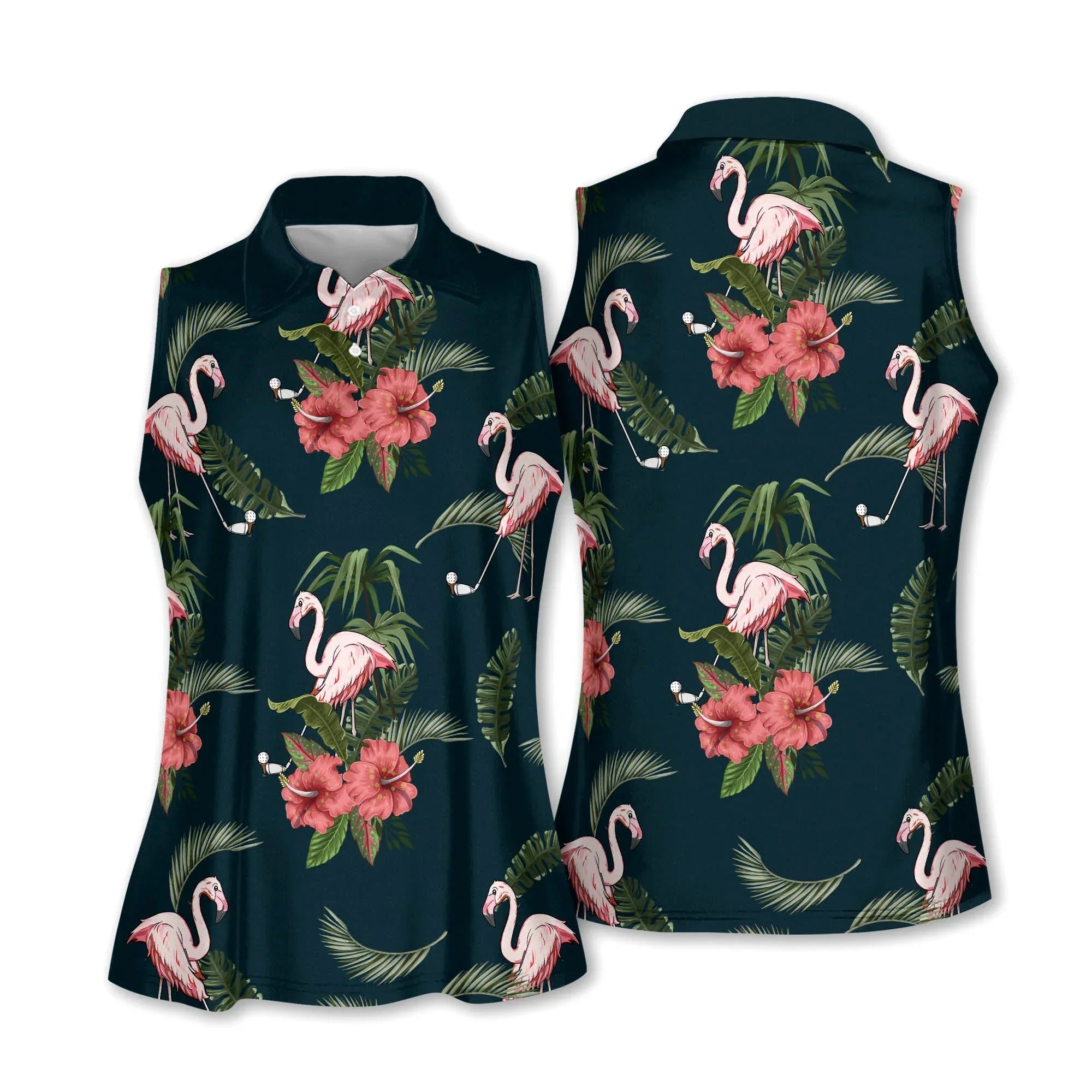 Golf Women Polo Shirt, Flamingo Tropical Leaves Flower Pattern Women Polo Shirt - Gift For Mother's Day, Golfer, Female, Golf Lover - Amzanimalsgift