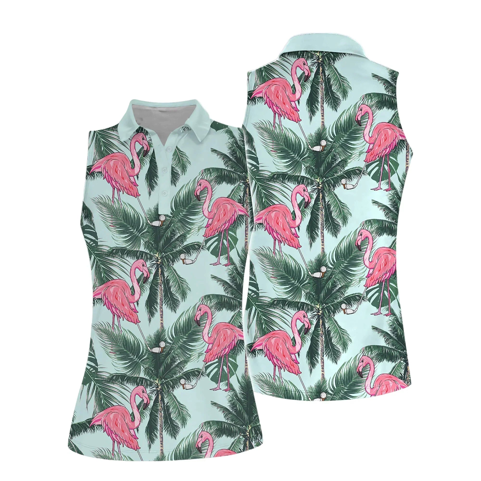 Golf Women Polo Shirt, Flamingo Tropical Palm Tree Pattern Women Polo Shirt - Gift For Mother's Day, Golfer, Female, Golf Lover - Amzanimalsgift