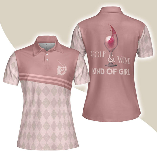 Golf Women Polo Shirt, Golf & Wine Kind Of Girl, Pink Argyle Pattern Women Polo Shirts, Wine Golf Gift For Ladies, Golfers, Golf Sport Lovers - Amzanimalsgift