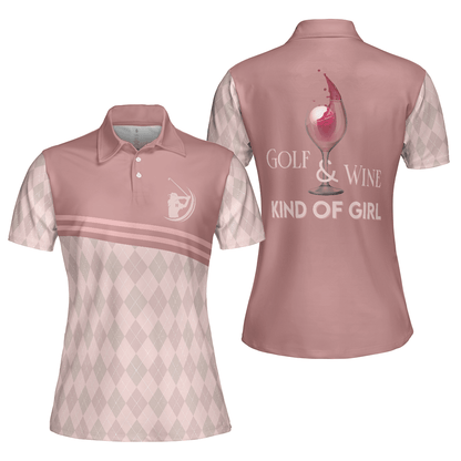 Golf Women Polo Shirt, Golf & Wine Kind Of Girl, Pink Argyle Pattern Women Polo Shirts, Wine Golf Gift For Ladies, Golfers, Golf Sport Lovers - Amzanimalsgift