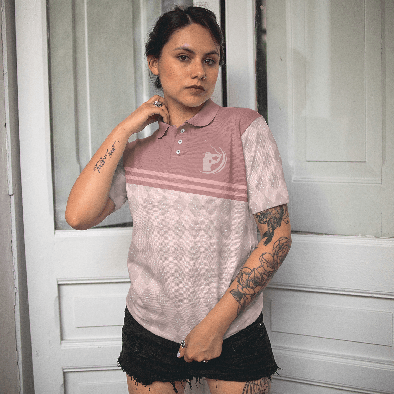 Golf Women Polo Shirt, Golf & Wine Kind Of Girl, Pink Argyle Pattern Women Polo Shirts, Wine Golf Gift For Ladies, Golfers, Golf Sport Lovers - Amzanimalsgift