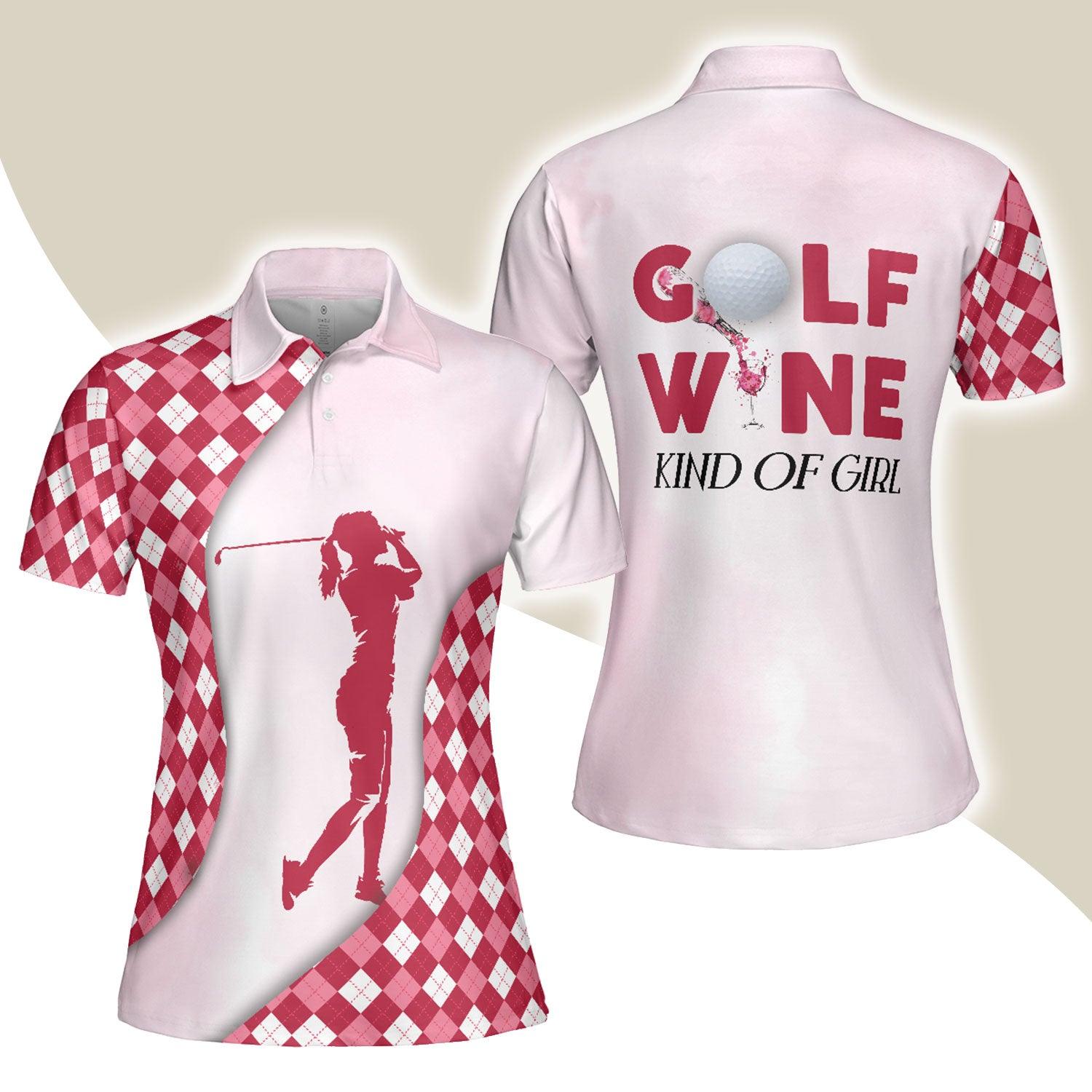Golf Women Polo Shirt, Golf And Wine Kind Of Girl, Pink Pattern Women Polo Shirts, Best Golf Gift For Female Golfers, Ladies, Golf Lovers - Amzanimalsgift