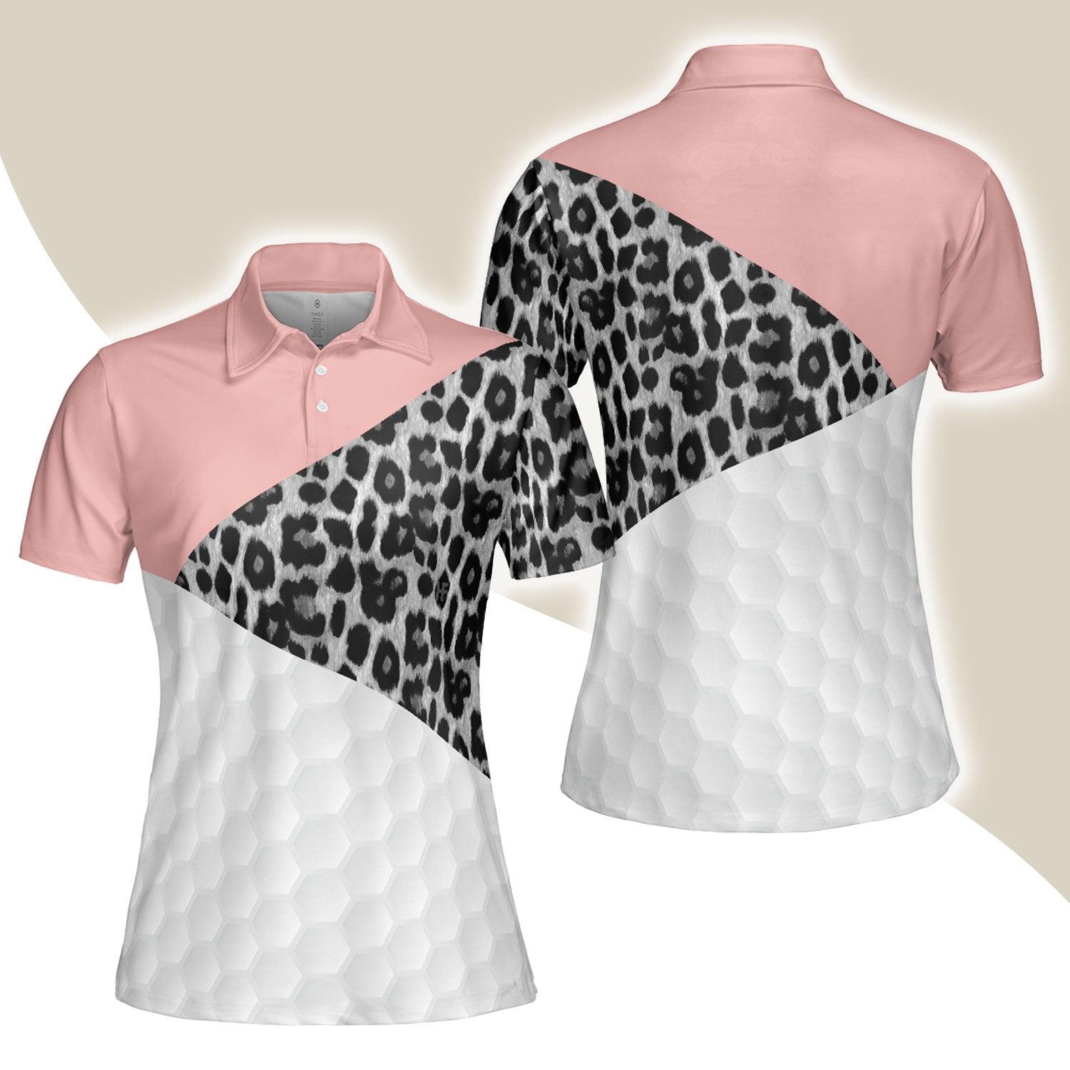 Golf Women Polo Shirt, Golf Ball Texture With Leopard Pattern Golf Women Polo Shirts, Golfing Gift For Ladies, Female Golfers, Golf Lovers - Amzanimalsgift