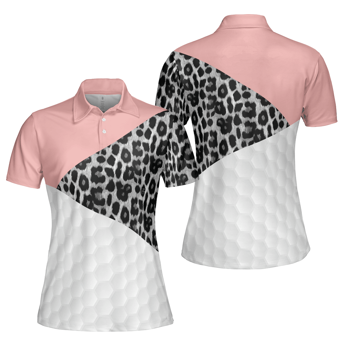 Golf Women Polo Shirt, Golf Ball Texture With Leopard Pattern Golf Women Polo Shirts, Golfing Gift For Ladies, Female Golfers, Golf Lovers - Amzanimalsgift
