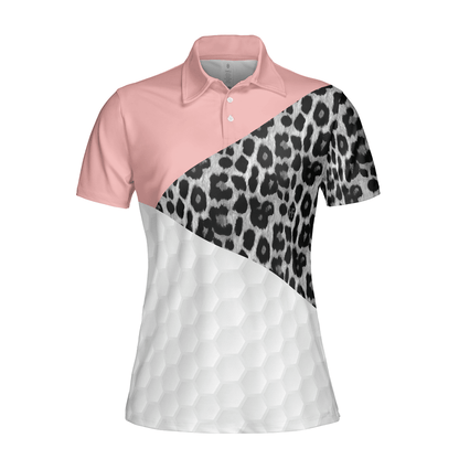 Golf Women Polo Shirt, Golf Ball Texture With Leopard Pattern Golf Women Polo Shirts, Golfing Gift For Ladies, Female Golfers, Golf Lovers - Amzanimalsgift