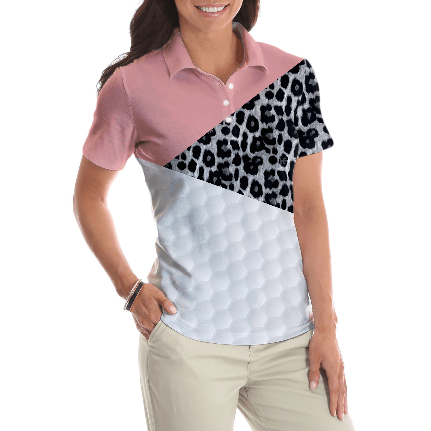 Golf Women Polo Shirt, Golf Ball Texture With Leopard Pattern Golf Women Polo Shirts, Golfing Gift For Ladies, Female Golfers, Golf Lovers - Amzanimalsgift