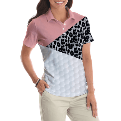 Golf Women Polo Shirt, Golf Ball Texture With Leopard Pattern Golf Women Polo Shirts, Golfing Gift For Ladies, Female Golfers, Golf Lovers - Amzanimalsgift