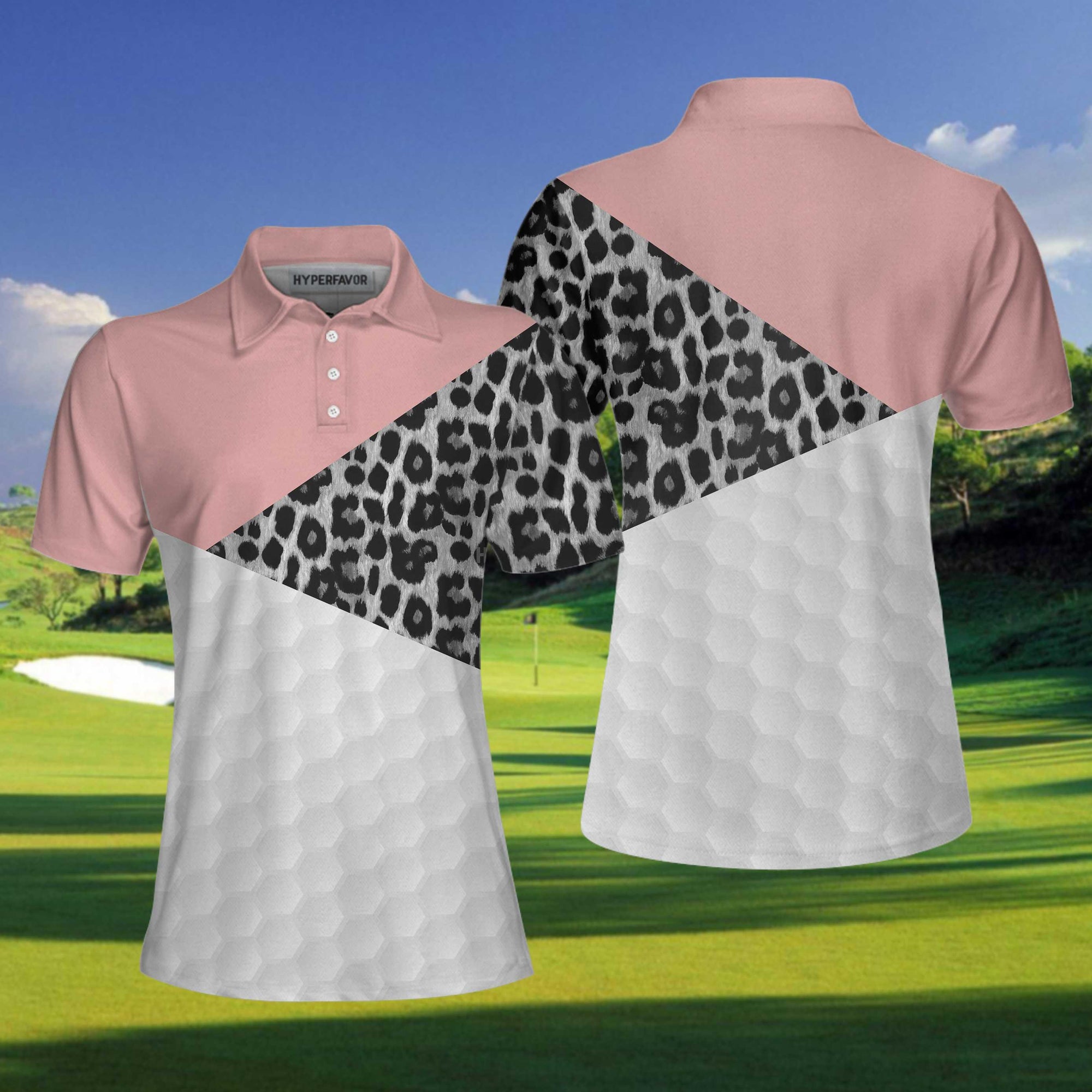 Golf Women Polo Shirt, Golf Ball Texture With Leopard Pattern Women Polo Shirts, Golfing Gift For Ladies, Female Golfers, Golf Lovers - Amzanimalsgift
