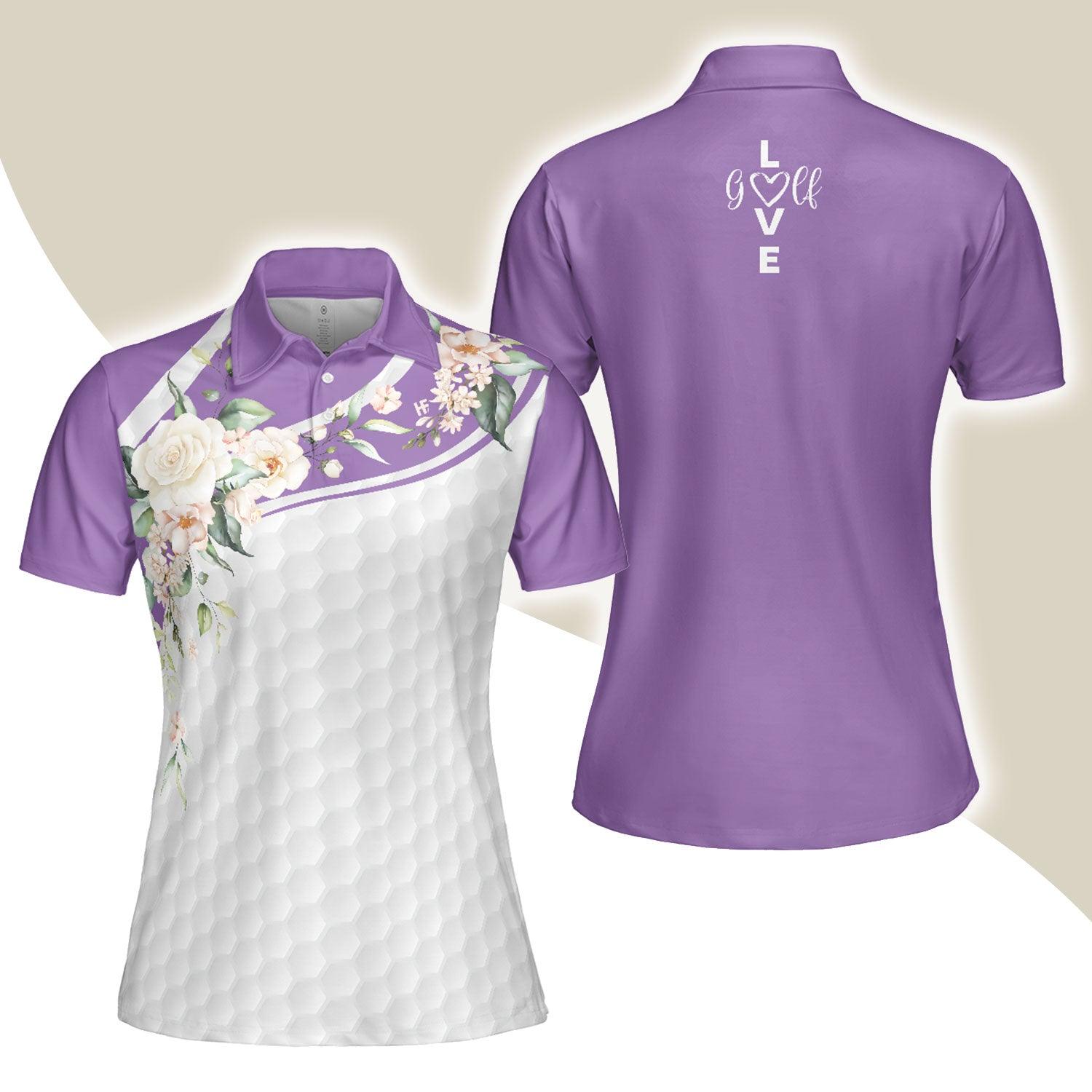 Golf Women Polo Shirt, Golf Ball Texture With Roses Purple Women Polo Shirts, Golfing Gift For Ladies, Female Golfers, Golf Lovers - Amzanimalsgift