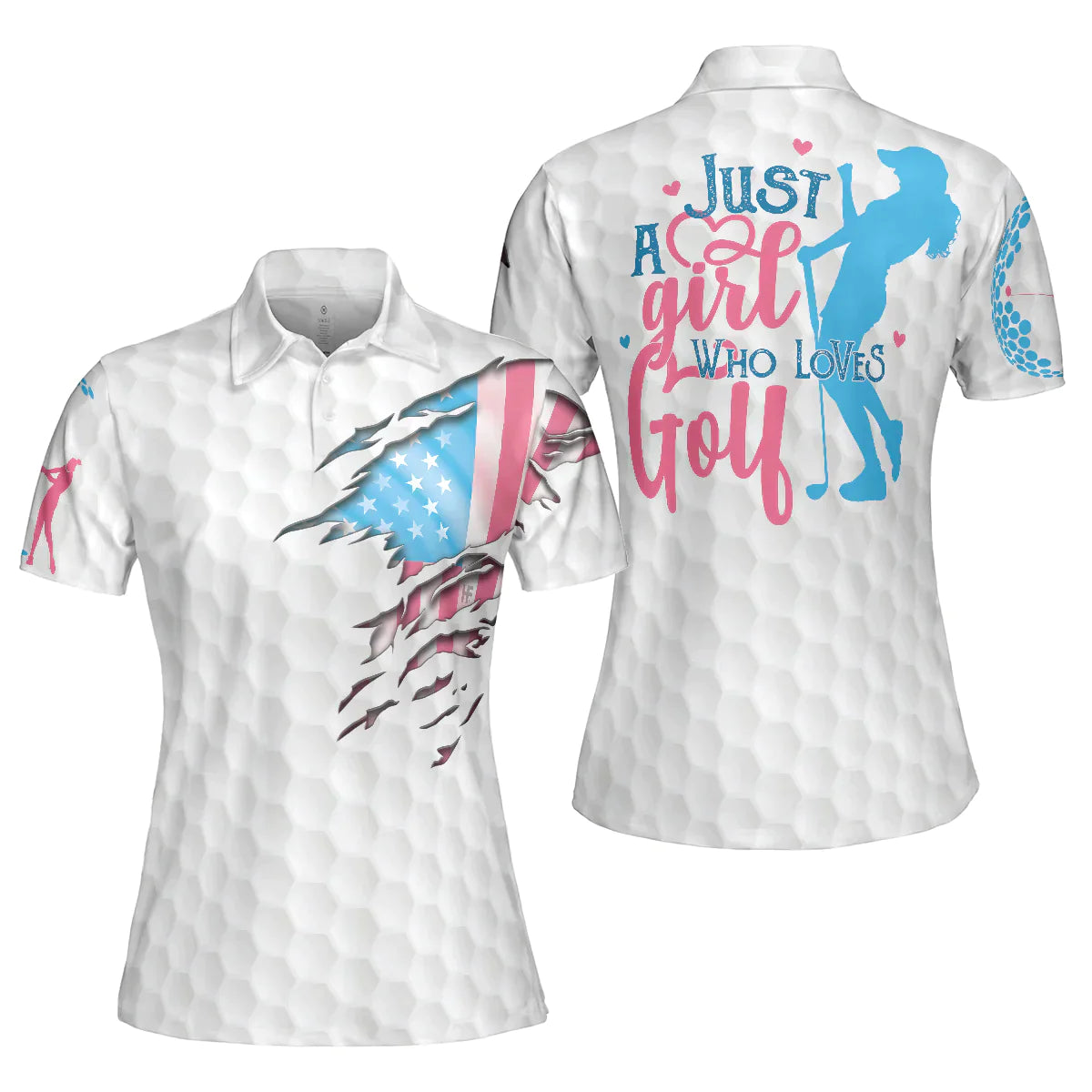 Golf Women Polo Shirt, Golf Balls Pattern American Flag Women Polo Shirts, Golfing Gift For Ladies, Female Golfers - Just A Girl Who Loves Golf - Amzanimalsgift