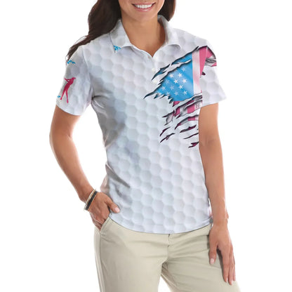 Golf Women Polo Shirt, Golf Balls Pattern American Flag Women Polo Shirts, Golfing Gift For Ladies, Female Golfers - Just A Girl Who Loves Golf - Amzanimalsgift