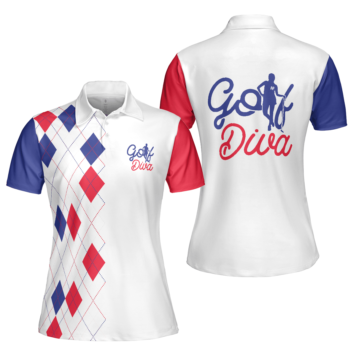 Golf Women Polo Shirt, Golf Diva, Red Blue Argyle Pattern Women Polo Shirts, Best Golf Gift For Female Golfers, Ladies, Golf Lovers - Amzanimalsgift