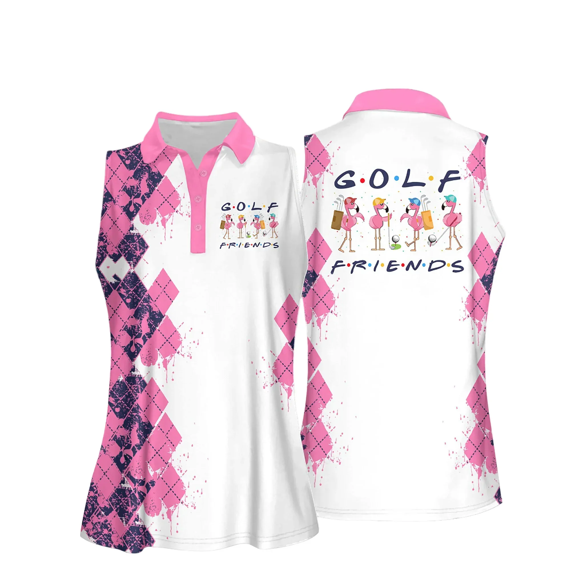 Golf Women Polo Shirt, Golf Friends Funny Flamingo Argyle Pattern Women Polo Shirt - Gift For Mother's Day, Golfers, Female, Golf Lover - Amzanimalsgift