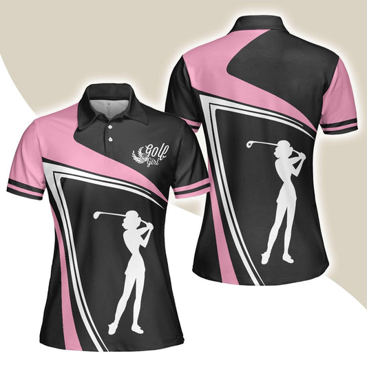 Golf Women Polo Shirt, Golf Girl Black White And Pink Women Polo Shirts, Best Gift For Female Golfers, Ladies, Golf Lovers - Amzanimalsgift