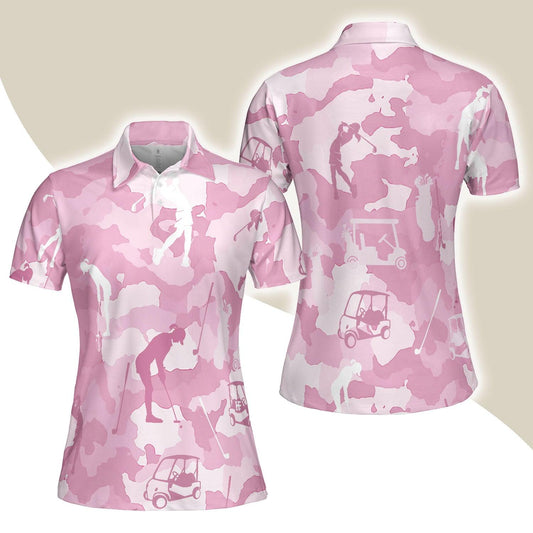 Golf Women Polo Shirt, Golf Girl Camouflage Pink And Light Pink Camo Women Polo Shirts, Cool Golf Gift For Female Golfers, Ladies, Golf Lovers - Amzanimalsgift