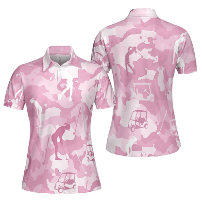 Golf Women Polo Shirt, Golf Girl Camouflage Pink And Light Pink Camo Women Polo Shirts, Cool Golf Gift For Female Golfers, Ladies, Golf Lovers - Amzanimalsgift