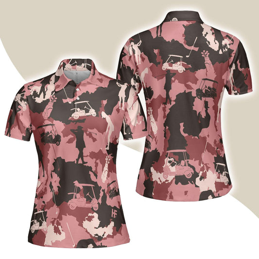 Golf Women Polo Shirt, Golf Girl Camouflage Pink Red Brown Camo Women Polo Shirts, Cool Golf Gift For Female Golfers, Ladies, Golf Lovers - Amzanimalsgift