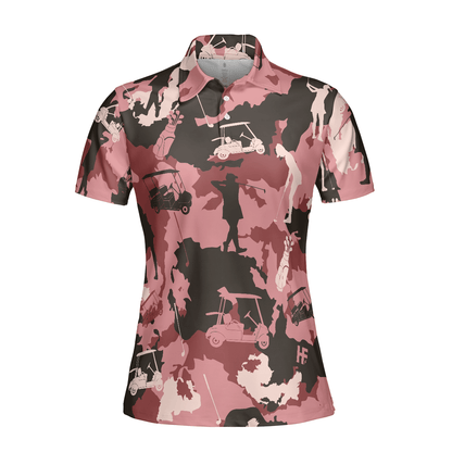 Golf Women Polo Shirt, Golf Girl Camouflage Pink Red Brown Camo Women Polo Shirts, Cool Golf Gift For Female Golfers, Ladies, Golf Lovers - Amzanimalsgift