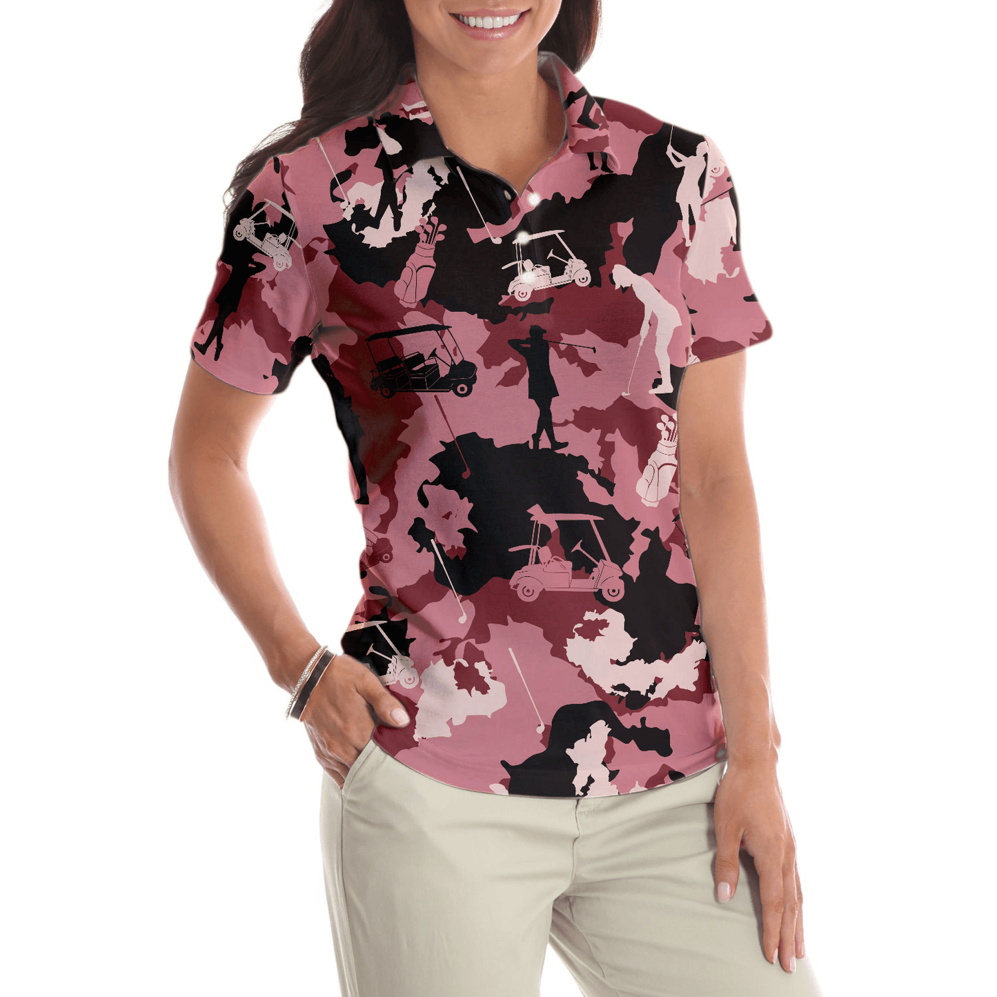 Golf Women Polo Shirt, Golf Girl Camouflage Pink Red Brown Camo Women Polo Shirts, Cool Golf Gift For Female Golfers, Ladies, Golf Lovers - Amzanimalsgift