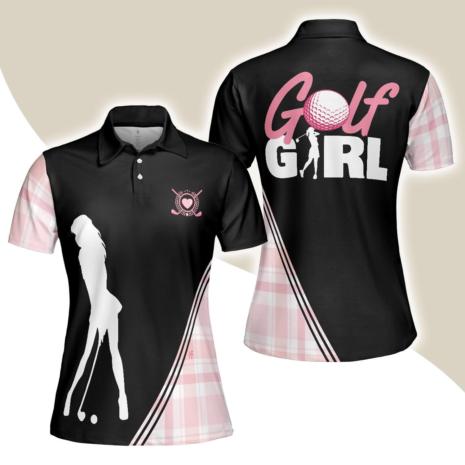 Golf Women Polo Shirt, Golf Girl In Black And Pink Plaid Pattern Women Polo Shirts, Unique Gift For Female Golfers, Ladies, Golf Lovers - Amzanimalsgift