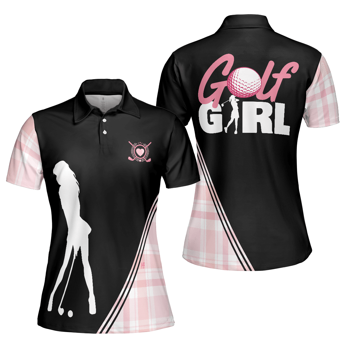 Golf Women Polo Shirt, Golf Girl In Black And Pink Plaid Pattern Women Polo Shirts, Unique Gift For Female Golfers, Ladies, Golf Lovers - Amzanimalsgift