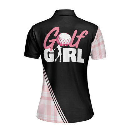 Golf Women Polo Shirt, Golf Girl In Black And Pink Plaid Pattern Women Polo Shirts, Unique Gift For Female Golfers, Ladies, Golf Lovers - Amzanimalsgift