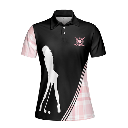 Golf Women Polo Shirt, Golf Girl In Black And Pink Plaid Pattern Women Polo Shirts, Unique Gift For Female Golfers, Ladies, Golf Lovers - Amzanimalsgift
