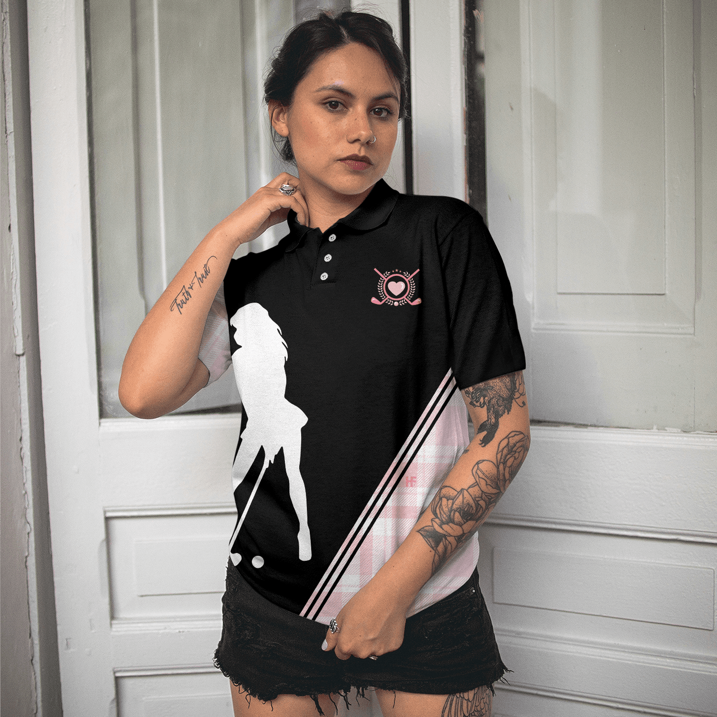 Golf Women Polo Shirt, Golf Girl In Black And Pink Plaid Pattern Women Polo Shirts, Unique Gift For Female Golfers, Ladies, Golf Lovers - Amzanimalsgift