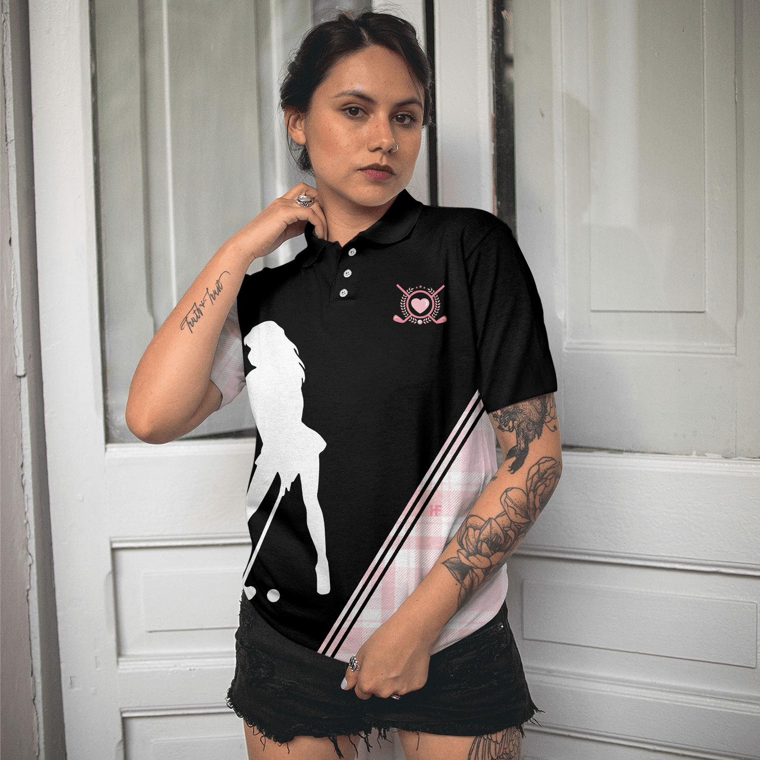 Golf Women Polo Shirt, Golf Girl In Black And Pink Plaid Pattern Women Polo Shirts, Unique Gift For Female Golfers, Ladies, Golf Lovers - Amzanimalsgift