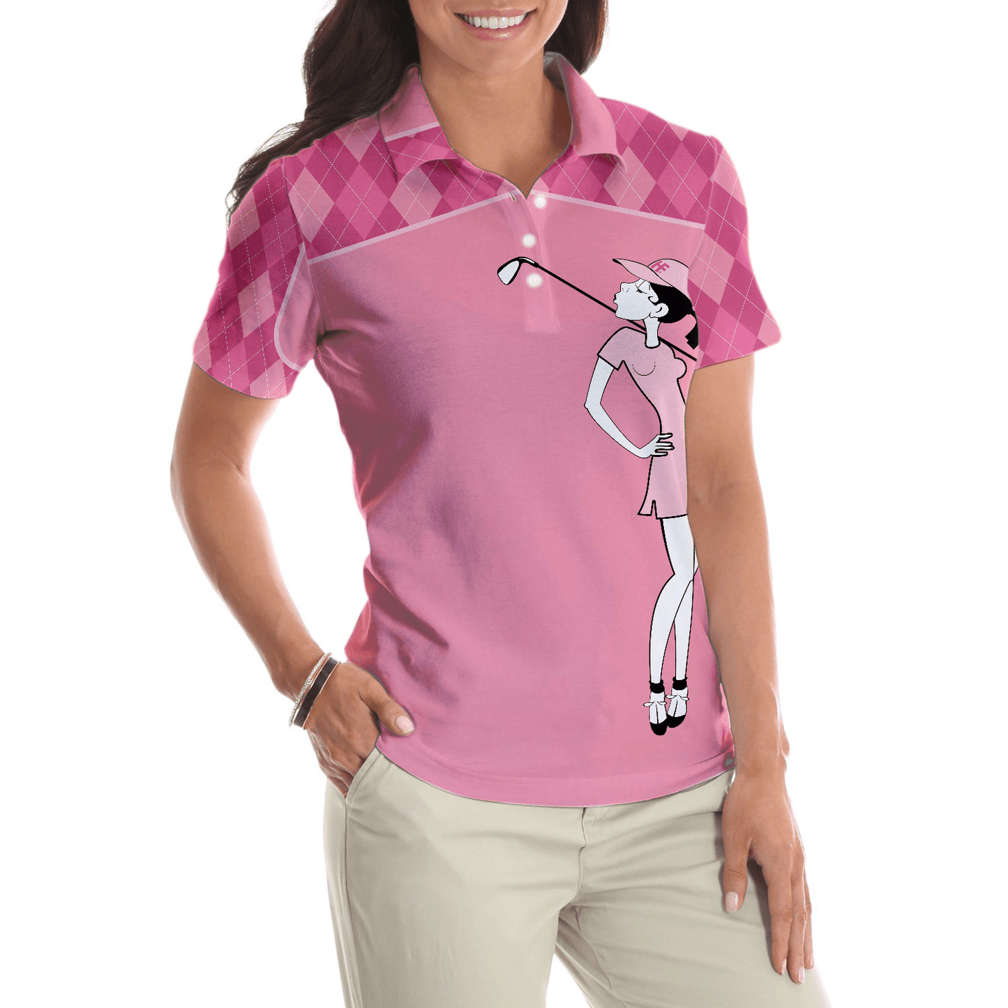 Golf Women Polo Shirt - Golf Girl You Say Girl Can't Golf I Say Watch Me Pink Argyle Pattern Women Polo Shirts - Perfect Gift For Women, Golfers - Amzanimalsgift