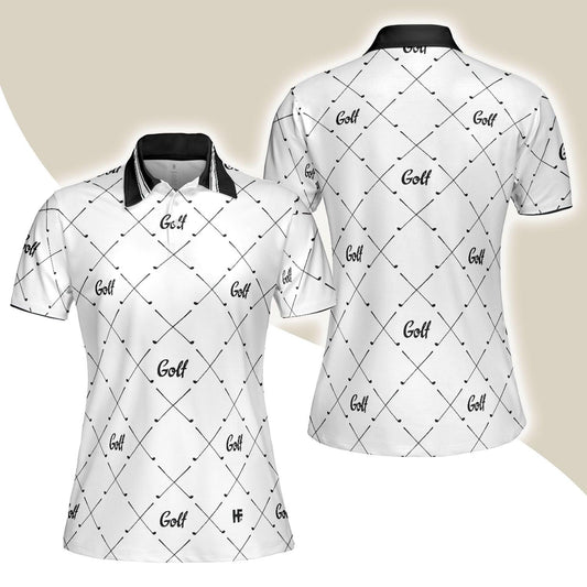 Golf Women Polo Shirt, Golf In Black And White With Simple Golf Clubs Pattern Women Polo Shirts, Basic Golf Gift For Ladies, Team Female Golfers - Amzanimalsgift