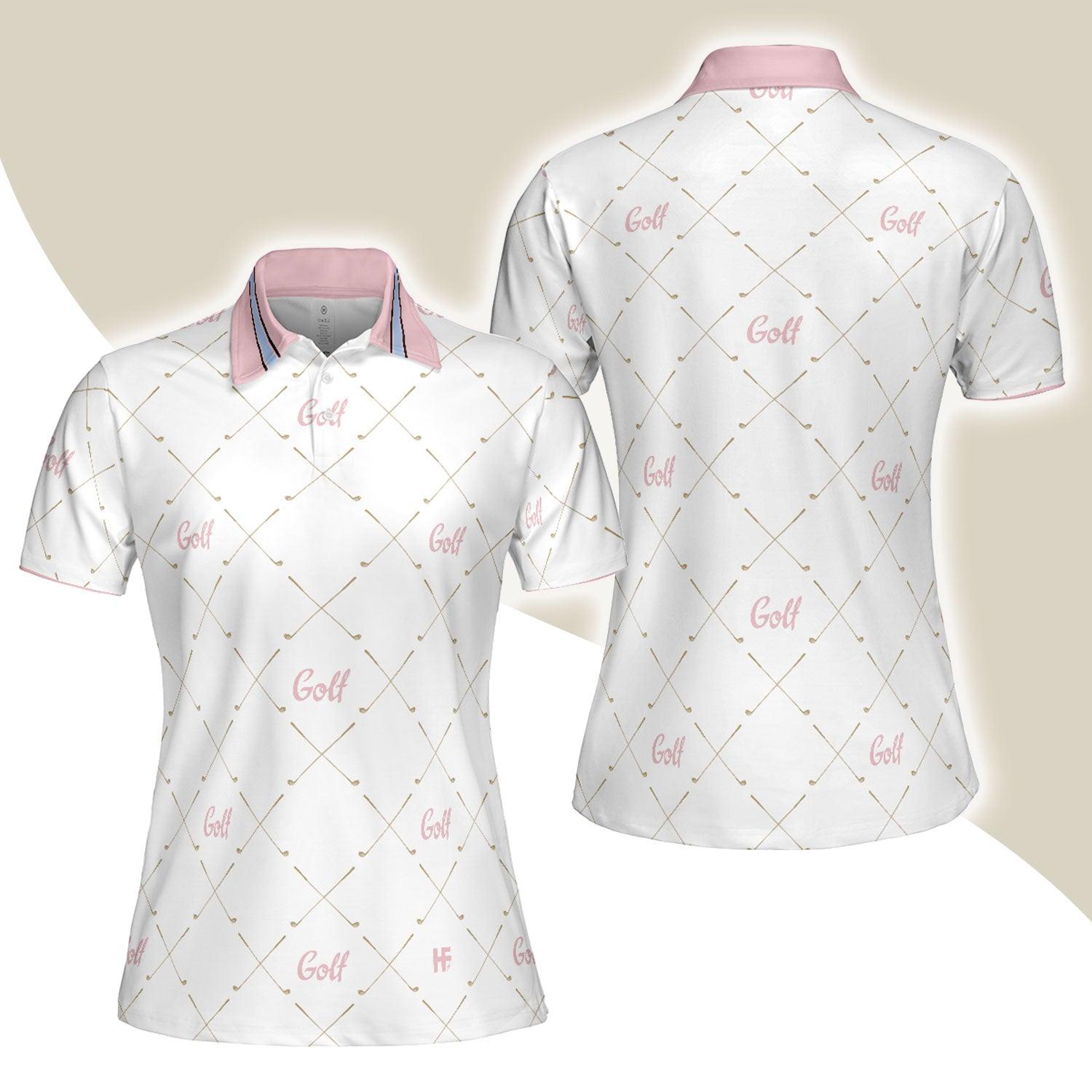 Golf Women Polo Shirt, Golf In Pink With Simple Golf Clubs Pattern, Classic Golf Women Polo Shirts, Unique Golf Gift For Ladies, Team Female Golfers - Amzanimalsgift