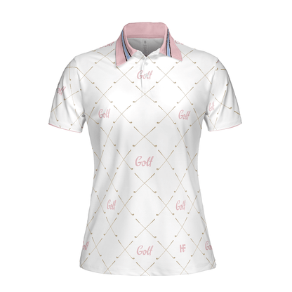 Golf Women Polo Shirt, Golf In Pink With Simple Golf Clubs Pattern, Classic Golf Women Polo Shirts, Unique Golf Gift For Ladies, Team Female Golfers - Amzanimalsgift