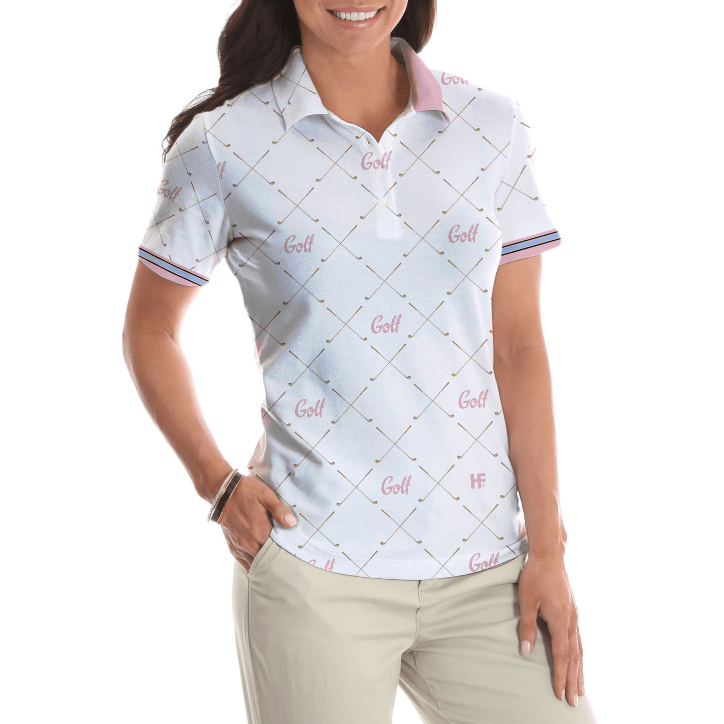 Golf Women Polo Shirt, Golf In Pink With Simple Golf Clubs Pattern, Classic Golf Women Polo Shirts, Unique Golf Gift For Ladies, Team Female Golfers - Amzanimalsgift